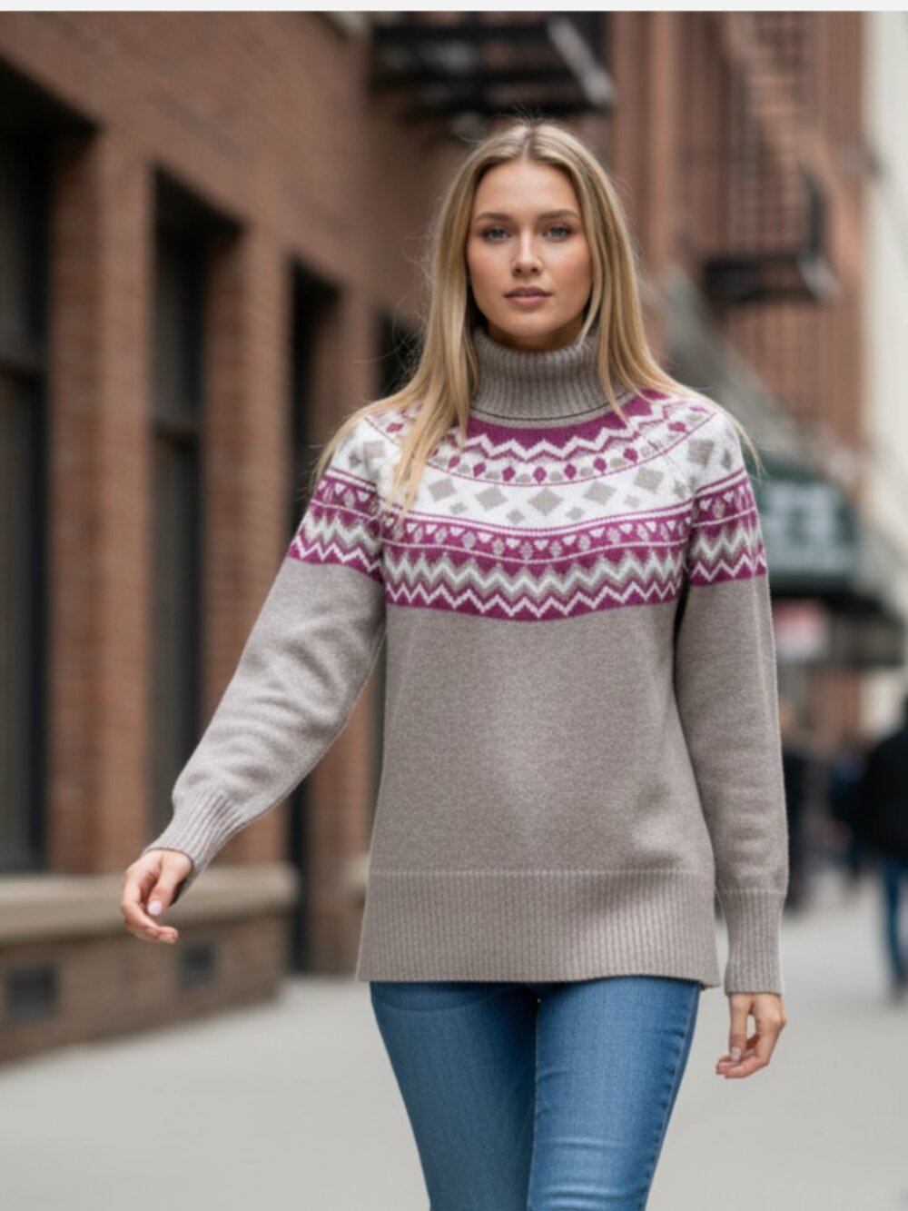 NWT TAHARI Super Soft Neutral Lilac Fair Isle Mock Neck Sweater Small